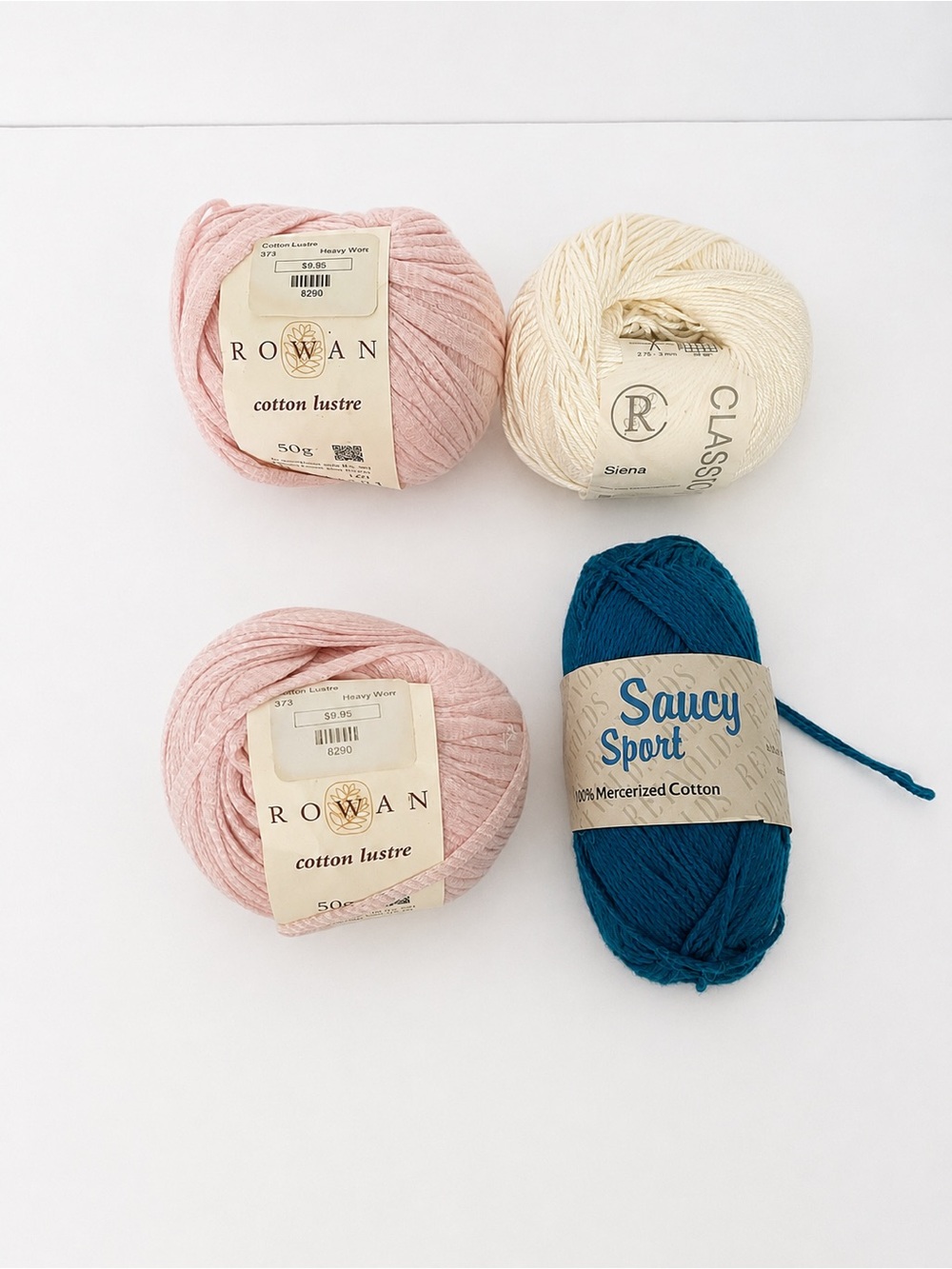 Rowan Cotton Lustre Reynolds Saucy Sport Cotton Yarn Lot 4 Skeins Mixed
